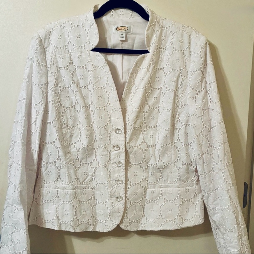 Talbots 100% Cotton Eyelet Lace Jacket Off-White Cottagecore Fairy Office EUC 14